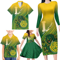 Personalized Leone High School Family Matching Long Sleeve Bodycon Dress and Hawaiian Shirt Leone Lion LT05 - Polynesian Pride