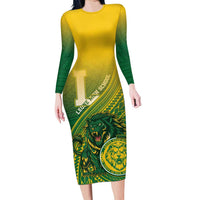 Personalized Leone High School Family Matching Long Sleeve Bodycon Dress and Hawaiian Shirt Leone Lion LT05 Mom's Dress Green - Polynesian Pride