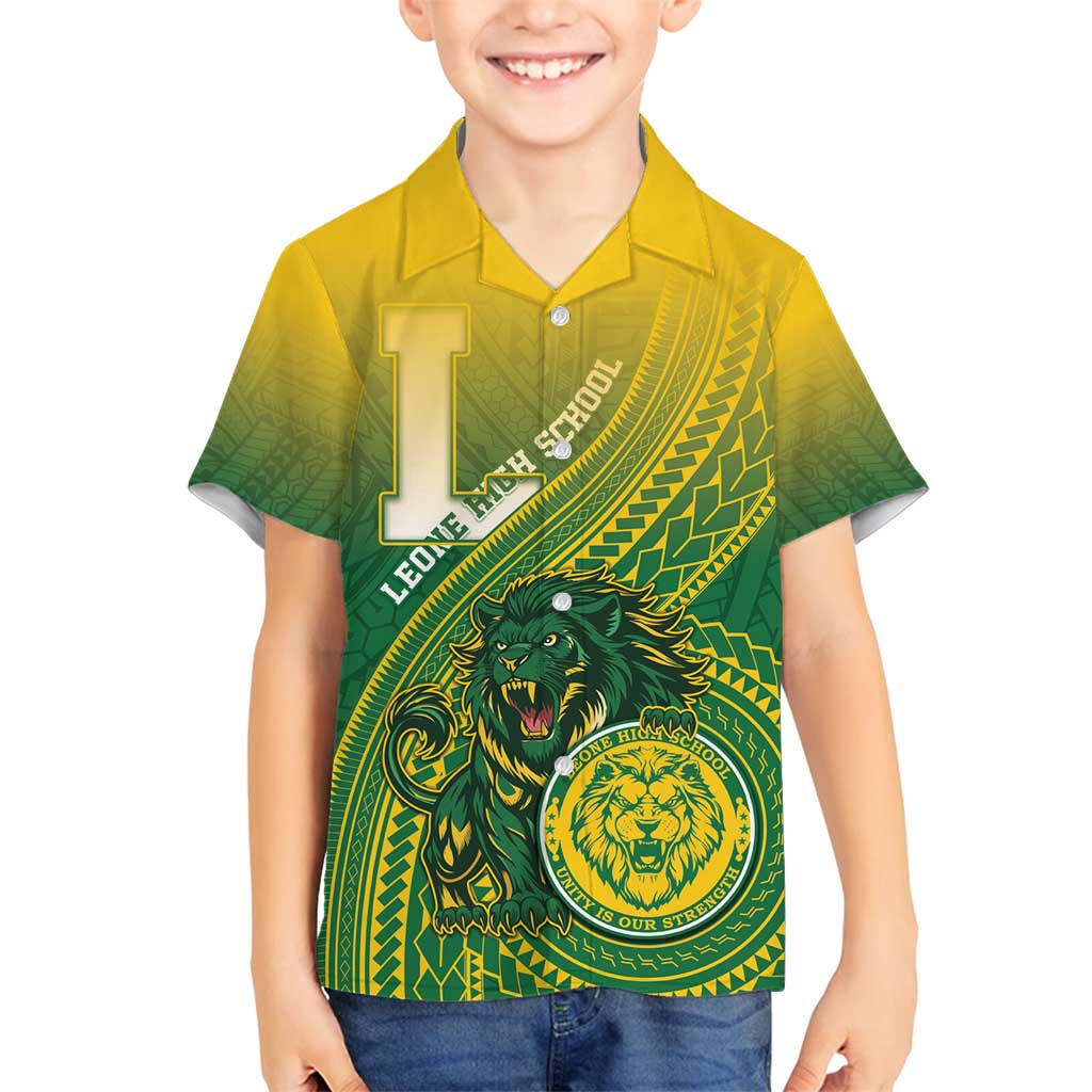 Personalized Leone High School Family Matching Long Sleeve Bodycon Dress and Hawaiian Shirt Leone Lion LT05 Son's Shirt Green - Polynesian Pride
