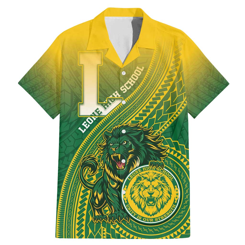 Personalized Leone High School Family Matching Mermaid Dress and Hawaiian Shirt Leone Lion LT05 Dad's Shirt - Short Sleeve Green - Polynesian Pride
