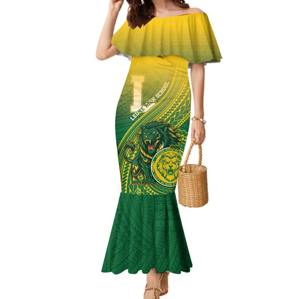 Personalized Leone High School Family Matching Mermaid Dress and Hawaiian Shirt Leone Lion LT05 Mom's Dress Green - Polynesian Pride