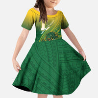 Personalized Leone High School Family Matching Off The Shoulder Long Sleeve Dress and Hawaiian Shirt Leone Lion LT05 Daughter's Dress Green - Polynesian Pride