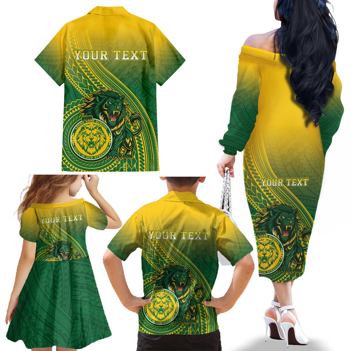 Personalized Leone High School Family Matching Off The Shoulder Long Sleeve Dress and Hawaiian Shirt Leone Lion LT05 - Polynesian Pride