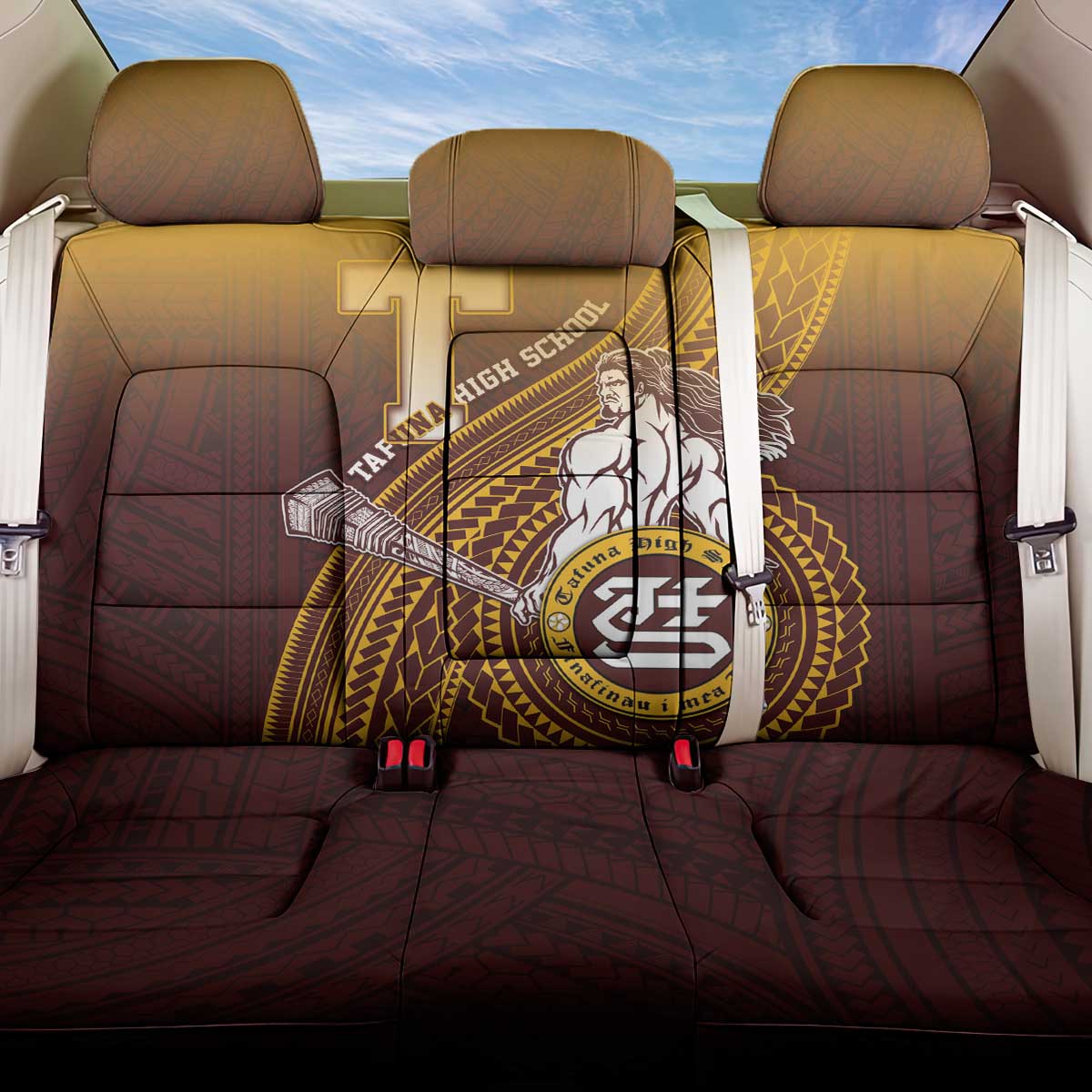 Tafuna High School Back Car Seat Cover Polynesian Warrior LT05 One Size Maroon - Polynesian Pride