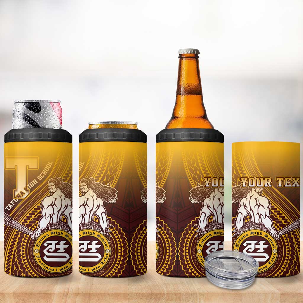 Personalized Tafuna High School 4 in 1 Can Cooler Tumbler Polynesian Warrior