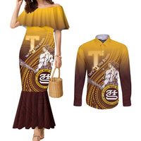 Personalized Tafuna High School Couples Matching Mermaid Dress and Long Sleeve Button Shirt Polynesian Warrior