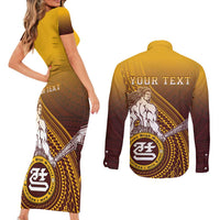 Personalized Tafuna High School Couples Matching Short Sleeve Bodycon Dress and Long Sleeve Button Shirt Polynesian Warrior