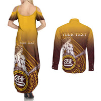 Personalized Tafuna High School Couples Matching Summer Maxi Dress and Long Sleeve Button Shirt Polynesian Warrior