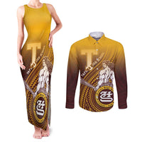 Personalized Tafuna High School Couples Matching Tank Maxi Dress and Long Sleeve Button Shirt Polynesian Warrior