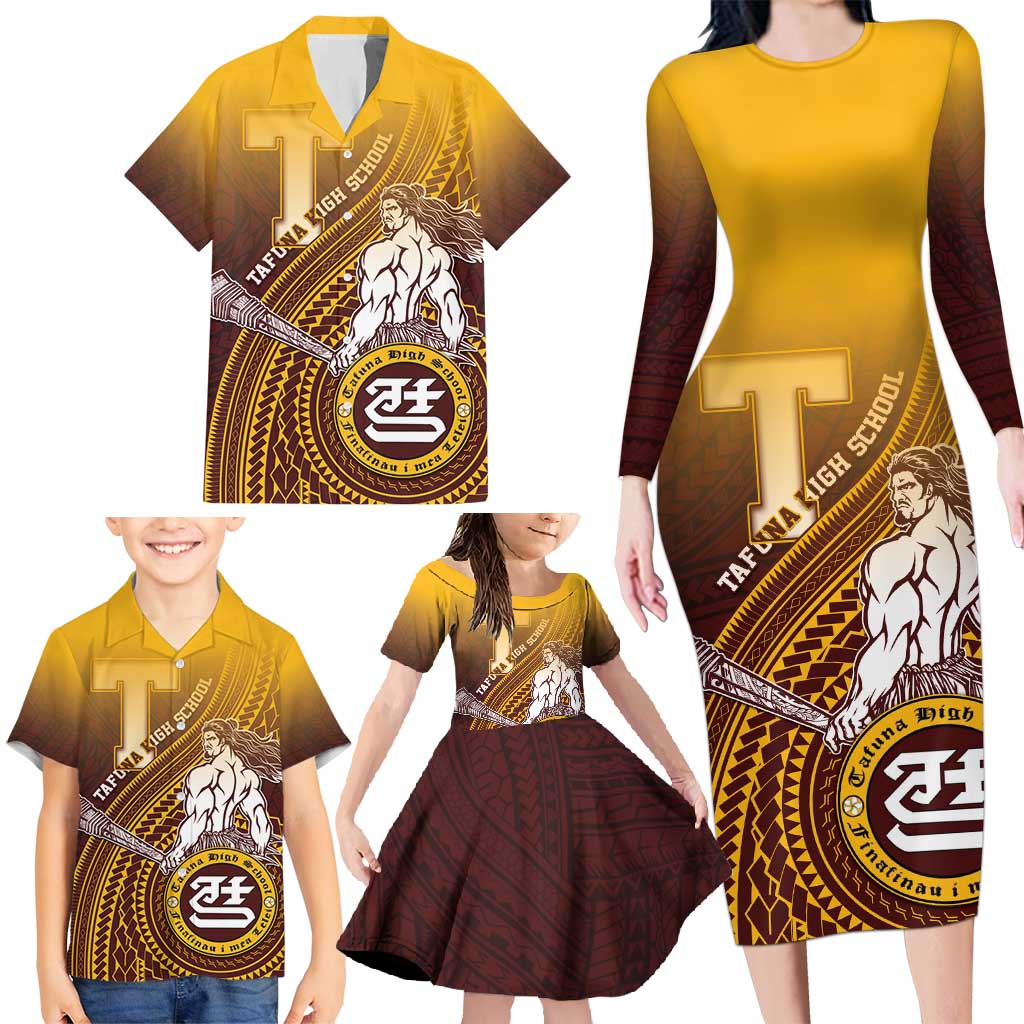 Personalized Tafuna High School Family Matching Long Sleeve Bodycon Dress and Hawaiian Shirt Polynesian Warrior LT05 - Polynesian Pride