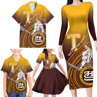 Personalized Tafuna High School Family Matching Long Sleeve Bodycon Dress and Hawaiian Shirt Polynesian Warrior LT05 - Polynesian Pride