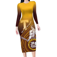 Personalized Tafuna High School Family Matching Long Sleeve Bodycon Dress and Hawaiian Shirt Polynesian Warrior LT05 Mom's Dress Maroon - Polynesian Pride