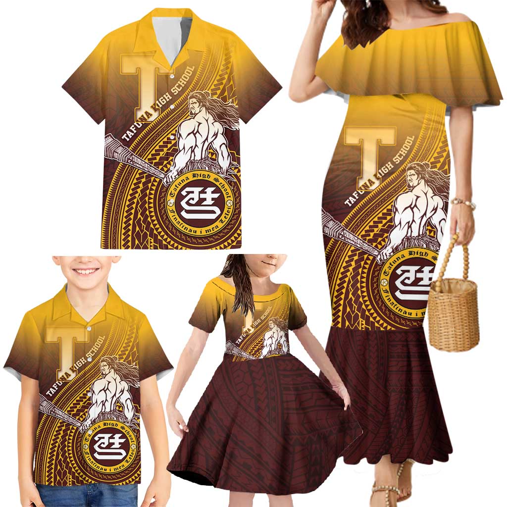 Personalized Tafuna High School Family Matching Mermaid Dress and Hawaiian Shirt Polynesian Warrior LT05 - Polynesian Pride