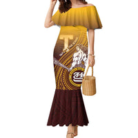 Personalized Tafuna High School Family Matching Mermaid Dress and Hawaiian Shirt Polynesian Warrior LT05 Mom's Dress Maroon - Polynesian Pride