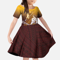 Personalized Tafuna High School Family Matching Off The Shoulder Long Sleeve Dress and Hawaiian Shirt Polynesian Warrior LT05 Daughter's Dress Maroon - Polynesian Pride