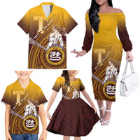Personalized Tafuna High School Family Matching Off The Shoulder Long Sleeve Dress and Hawaiian Shirt Polynesian Warrior LT05 - Polynesian Pride