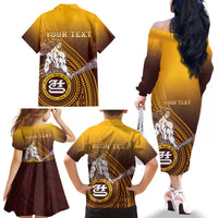 Personalized Tafuna High School Family Matching Off The Shoulder Long Sleeve Dress and Hawaiian Shirt Polynesian Warrior LT05 - Polynesian Pride