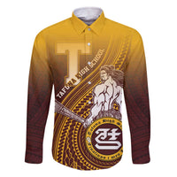 Personalized Tafuna High School Family Matching Off The Shoulder Long Sleeve Dress and Hawaiian Shirt Polynesian Warrior LT05 Dad's Shirt - Long Sleeve Maroon - Polynesian Pride