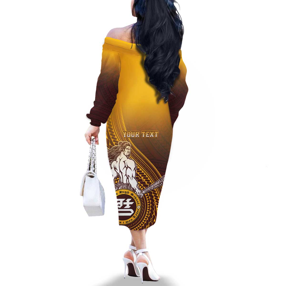 Personalized Tafuna High School Family Matching Off The Shoulder Long Sleeve Dress and Hawaiian Shirt Polynesian Warrior LT05 - Polynesian Pride
