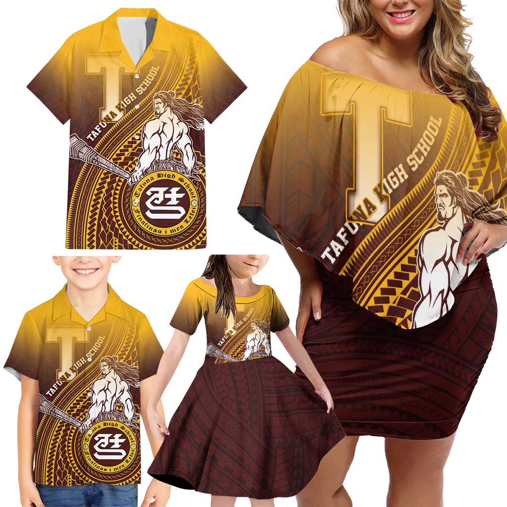 Personalized Tafuna High School Family Matching Off Shoulder Short Dress and Hawaiian Shirt Polynesian Warrior LT05 - Polynesian Pride