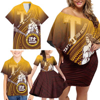 Personalized Tafuna High School Family Matching Off Shoulder Short Dress and Hawaiian Shirt Polynesian Warrior LT05 - Polynesian Pride