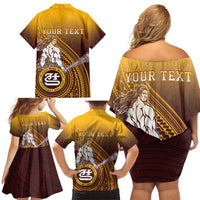 Personalized Tafuna High School Family Matching Off Shoulder Short Dress and Hawaiian Shirt Polynesian Warrior LT05 - Polynesian Pride
