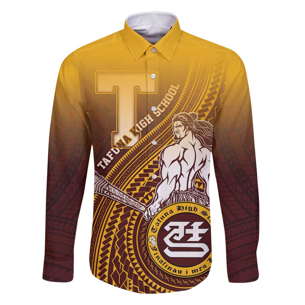 Personalized Tafuna High School Family Matching Off Shoulder Short Dress and Hawaiian Shirt Polynesian Warrior LT05 Dad's Shirt - Long Sleeve Maroon - Polynesian Pride