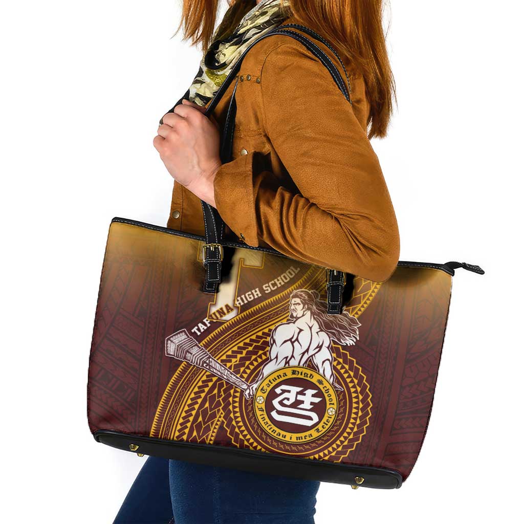 Tafuna High School Leather Tote Bag Polynesian Warrior LT05 Maroon - Polynesian Pride