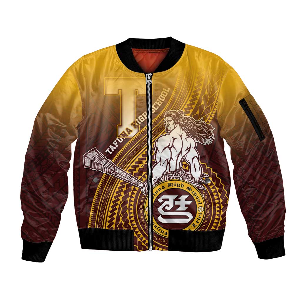 Personalized Tafuna High School Sleeve Zip Bomber Jacket Polynesian Warrior LT05 Unisex Maroon - Polynesian Pride