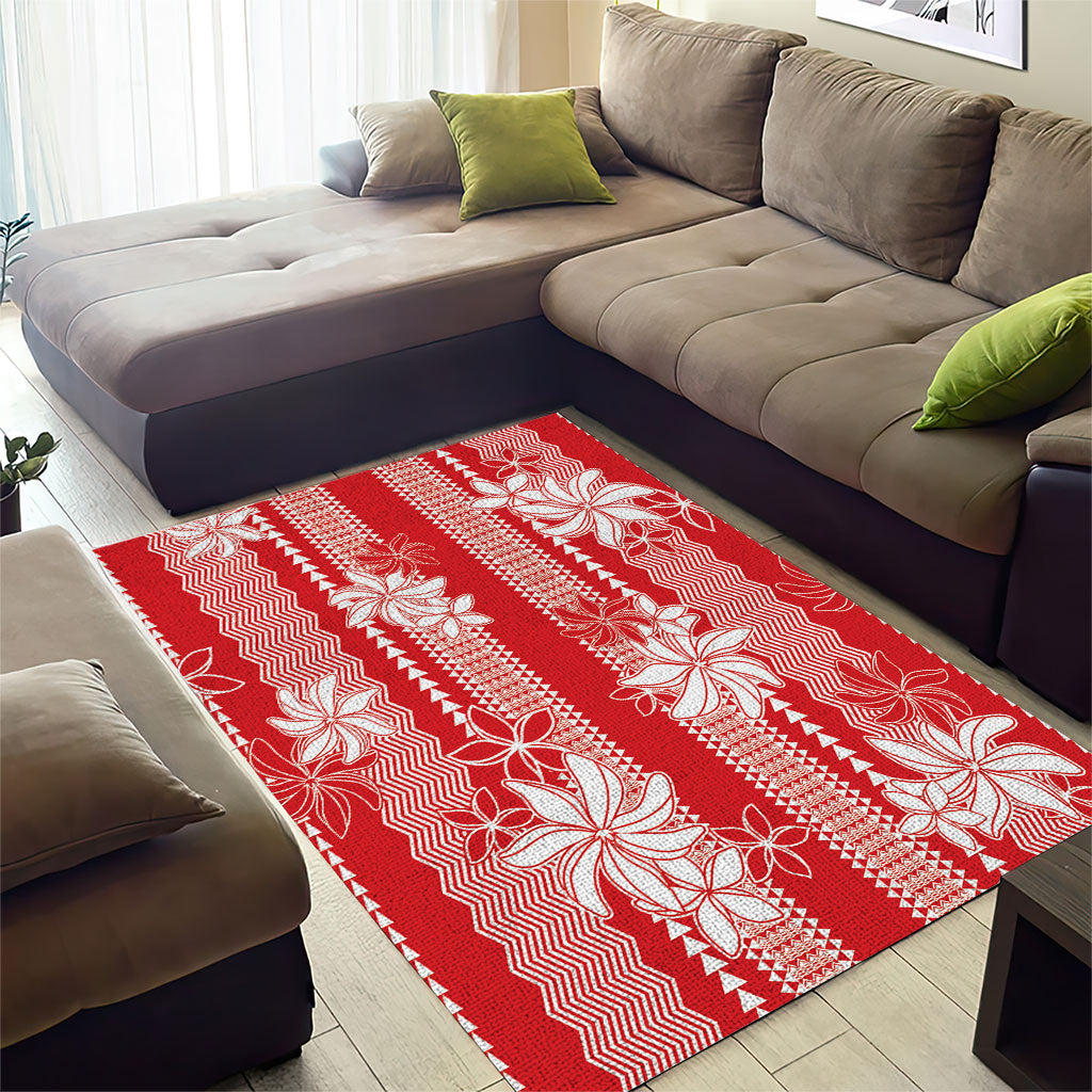 Hawaii Kakau Tribal Area Rug With Red Tiare