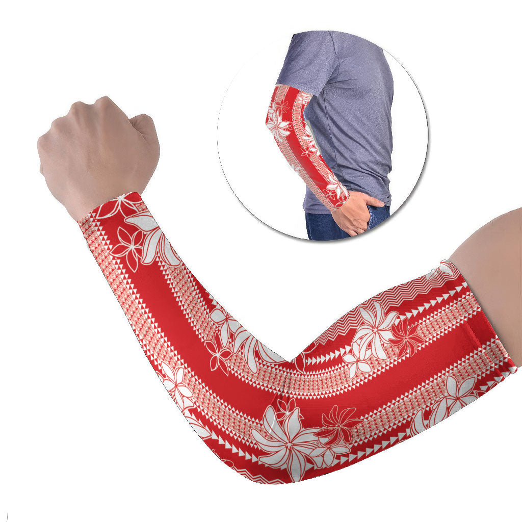 Hawaii Kakau Tribal Arm Sleeves With Red Tiare