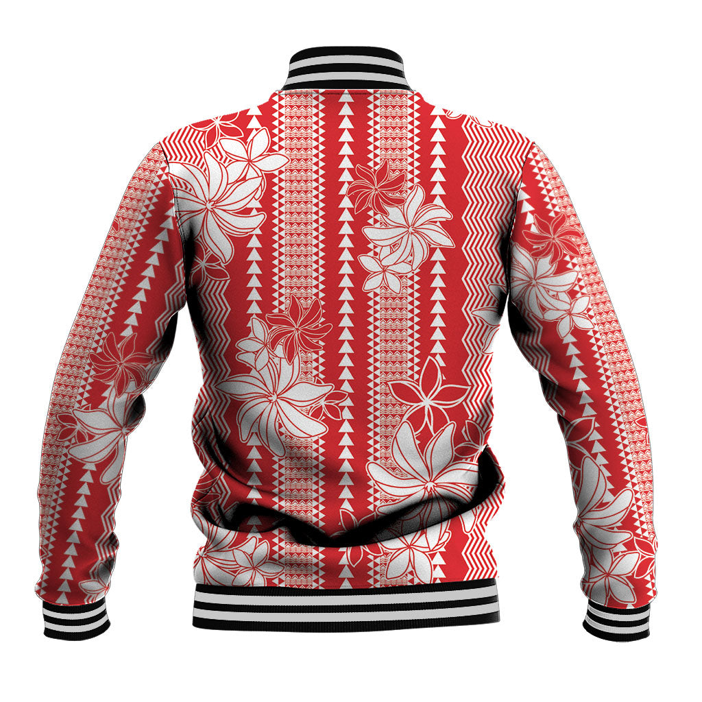 Hawaii Kakau Tribal Baseball Jacket With Red Tiare