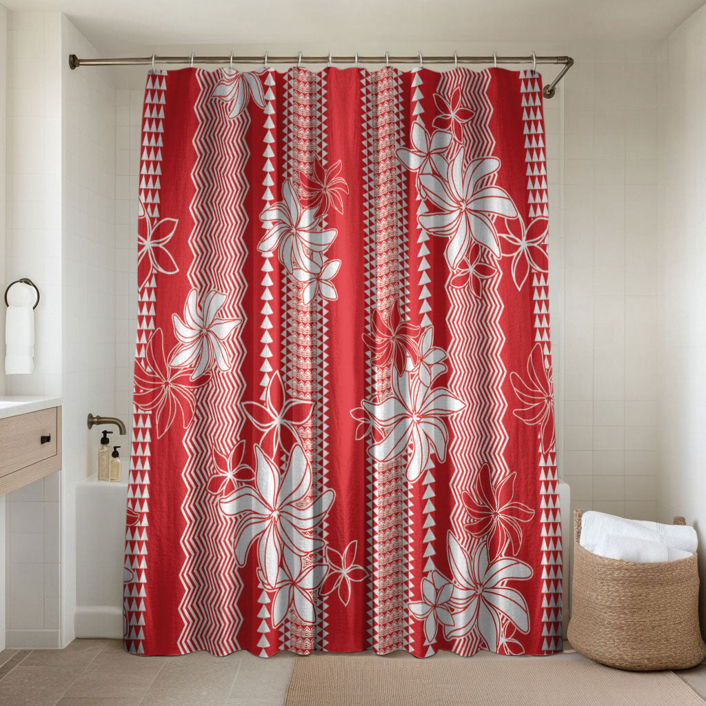 Hawaii Kakau Tribal Bathroom Set With Red Tiare