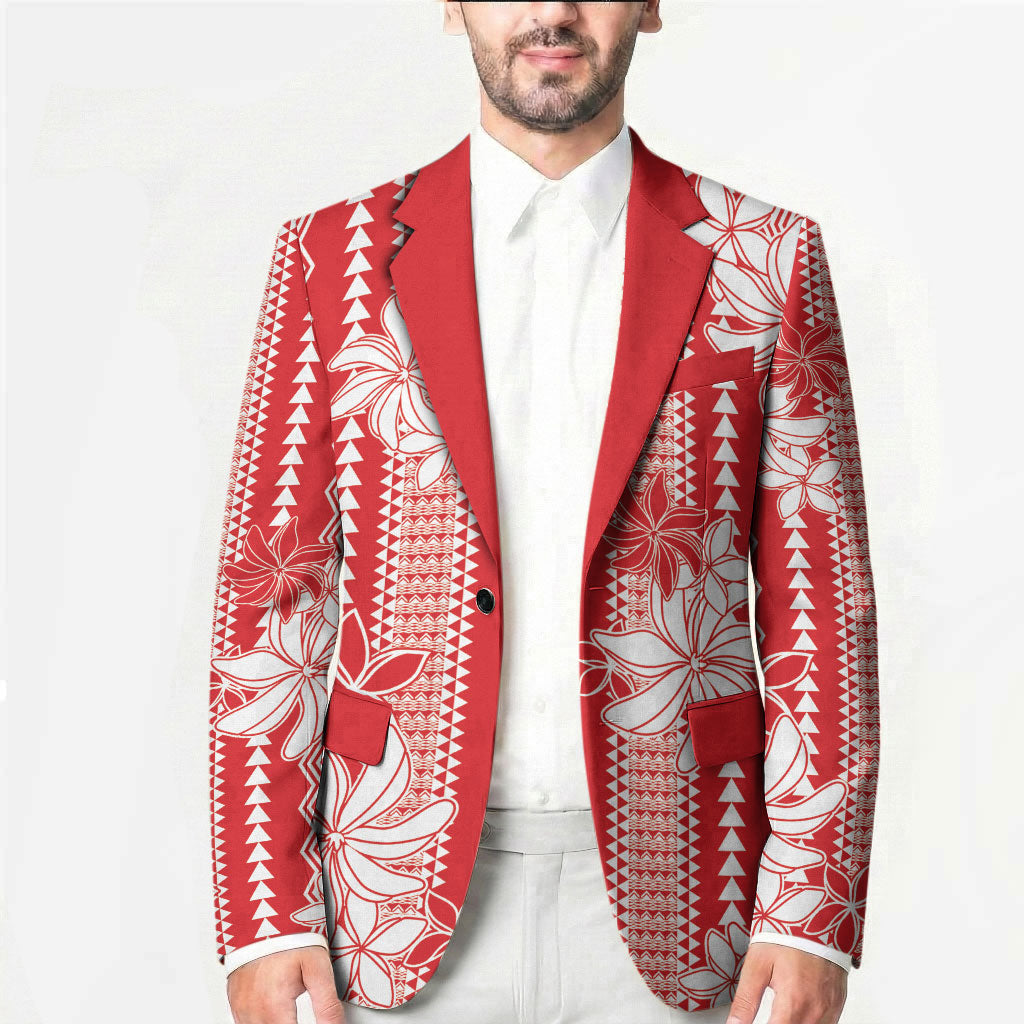 Hawaii Kakau Tribal Blazer With Red Tiare