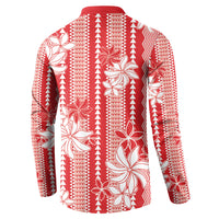 Hawaii Kakau Tribal Button Sweatshirt With Red Tiare