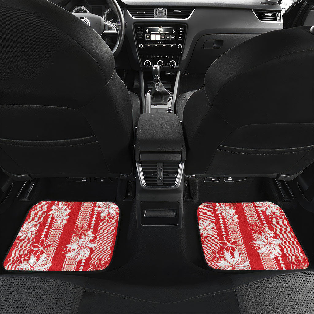 Hawaii Kakau Tribal Car Mats With Red Tiare LT05 Set 2pcs - Back Red - Polynesian Pride