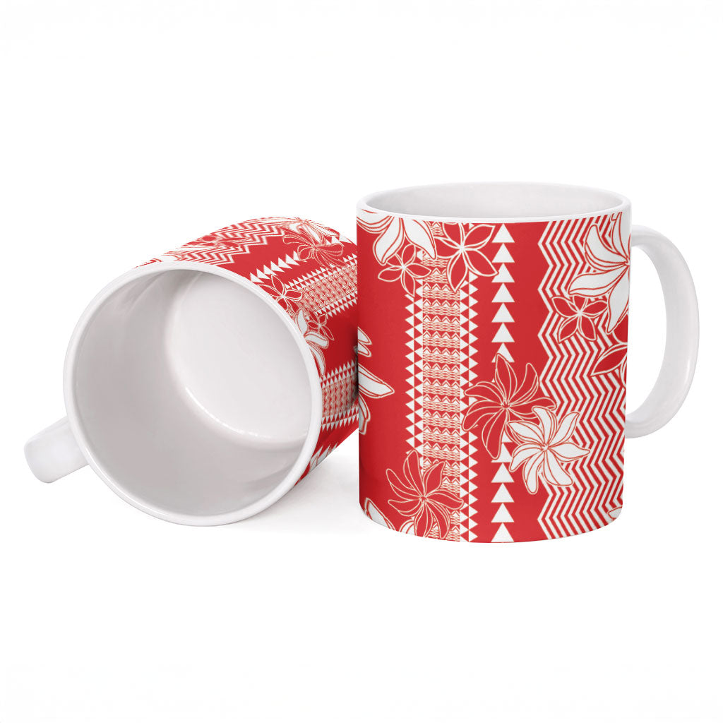 Hawaii Kakau Tribal Ceramic Mug With Red Tiare
