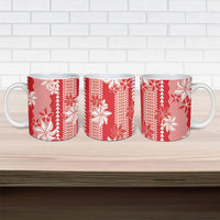 Hawaii Kakau Tribal Ceramic Mug With Red Tiare