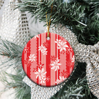 Hawaii Kakau Tribal Ceramic Ornament With Red Tiare