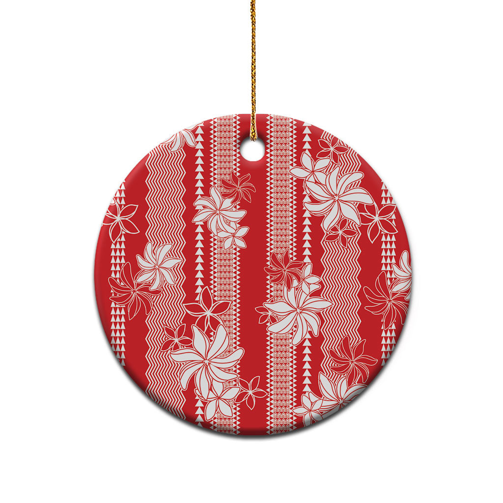Hawaii Kakau Tribal Ceramic Ornament With Red Tiare