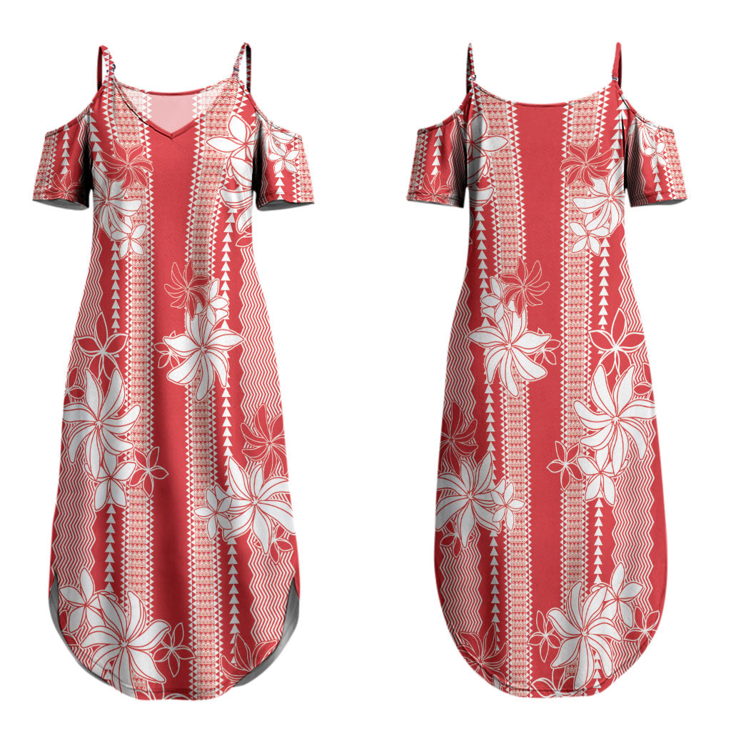 Hawaii Kakau Tribal Couples Matching Summer Maxi Dress and Long Sleeve Button Shirt With Red Tiare LT05 - Polynesian Pride