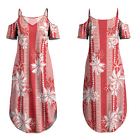 Hawaii Kakau Tribal Couples Matching Summer Maxi Dress and Long Sleeve Button Shirt With Red Tiare LT05 - Polynesian Pride