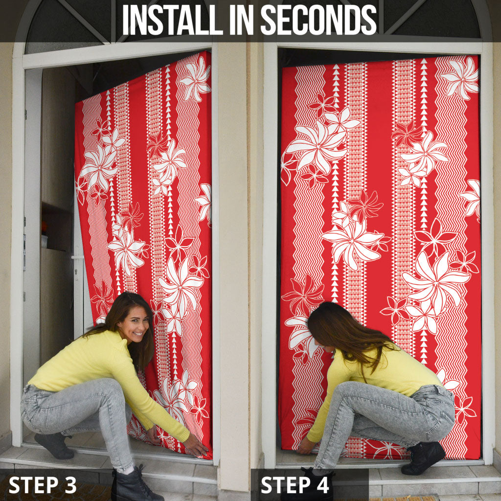 Hawaii Kakau Tribal Door Cover With Red Tiare
