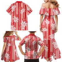 Hawaii Kakau Tribal Family Matching Mermaid Dress and Hawaiian Shirt With Red Tiare LT05 - Polynesian Pride