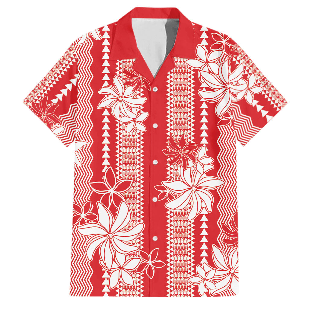 Hawaii Kakau Tribal Family Matching Off The Shoulder Long Sleeve Dress and Hawaiian Shirt With Red Tiare LT05 Dad's Shirt - Short Sleeve Red - Polynesian Pride