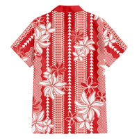 Hawaii Kakau Tribal Family Matching Off The Shoulder Long Sleeve Dress and Hawaiian Shirt With Red Tiare LT05 - Polynesian Pride