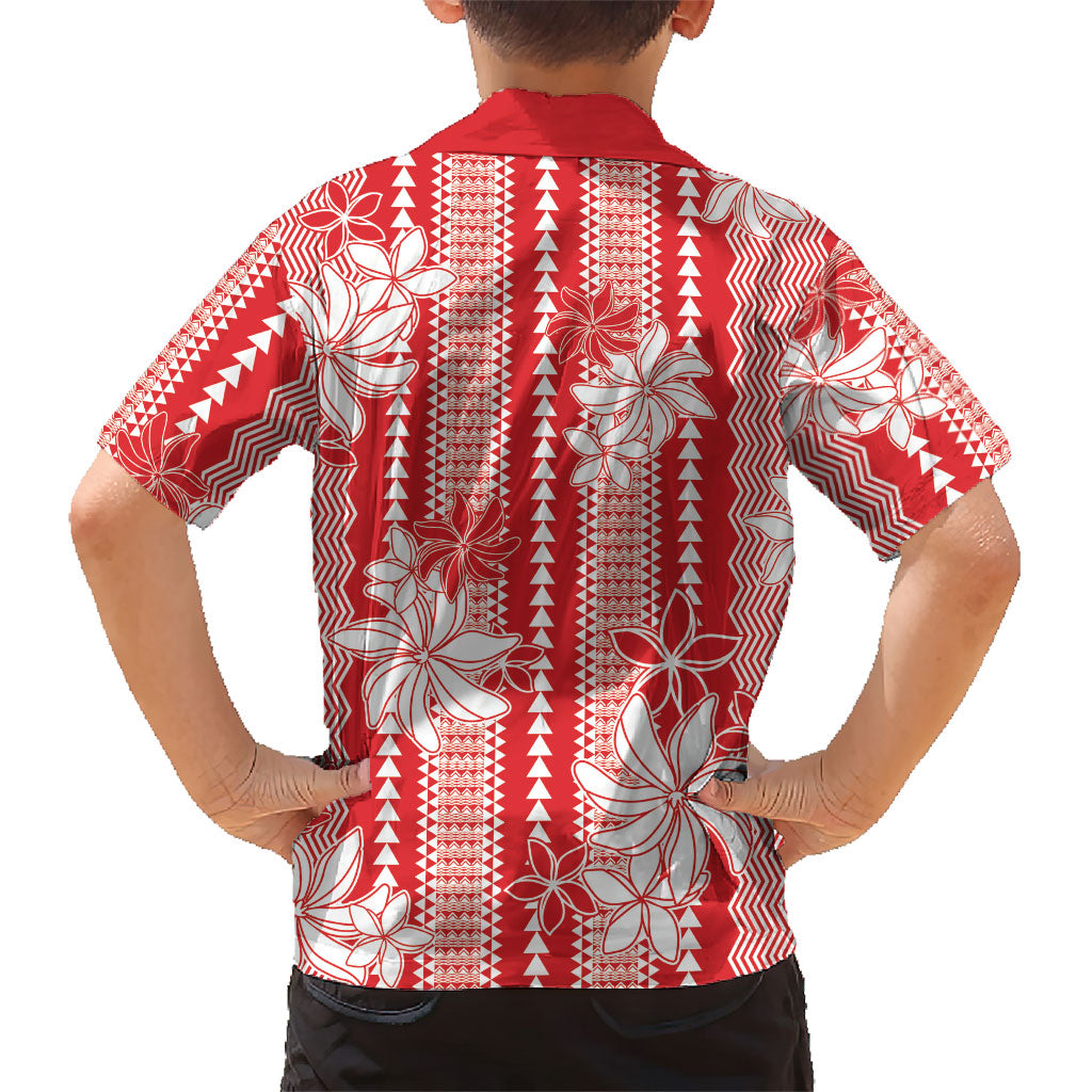 Hawaii Kakau Tribal Family Matching Off Shoulder Maxi Dress and Hawaiian Shirt With Red Tiare LT05 - Polynesian Pride
