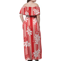 Hawaii Kakau Tribal Family Matching Off Shoulder Maxi Dress and Hawaiian Shirt With Red Tiare LT05 - Polynesian Pride