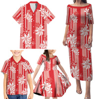 Hawaii Kakau Tribal Family Matching Puletasi and Hawaiian Shirt With Red Tiare LT05 - Polynesian Pride