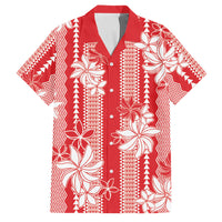 Hawaii Kakau Tribal Family Matching Puletasi and Hawaiian Shirt With Red Tiare LT05 Dad's Shirt - Short Sleeve Red - Polynesian Pride